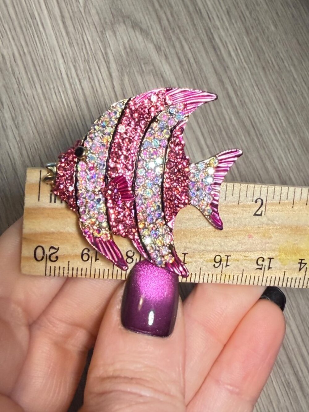 Angelfish Brooch Pink AB Rhinestones Tropical Fish 1.75 inches - Picture 6 of 7